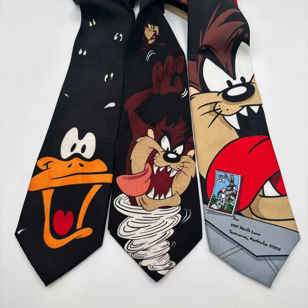 Vtg Looney Tunes‎ Neck Ties Daffy Duck Tazmanian Devil Lot of 3